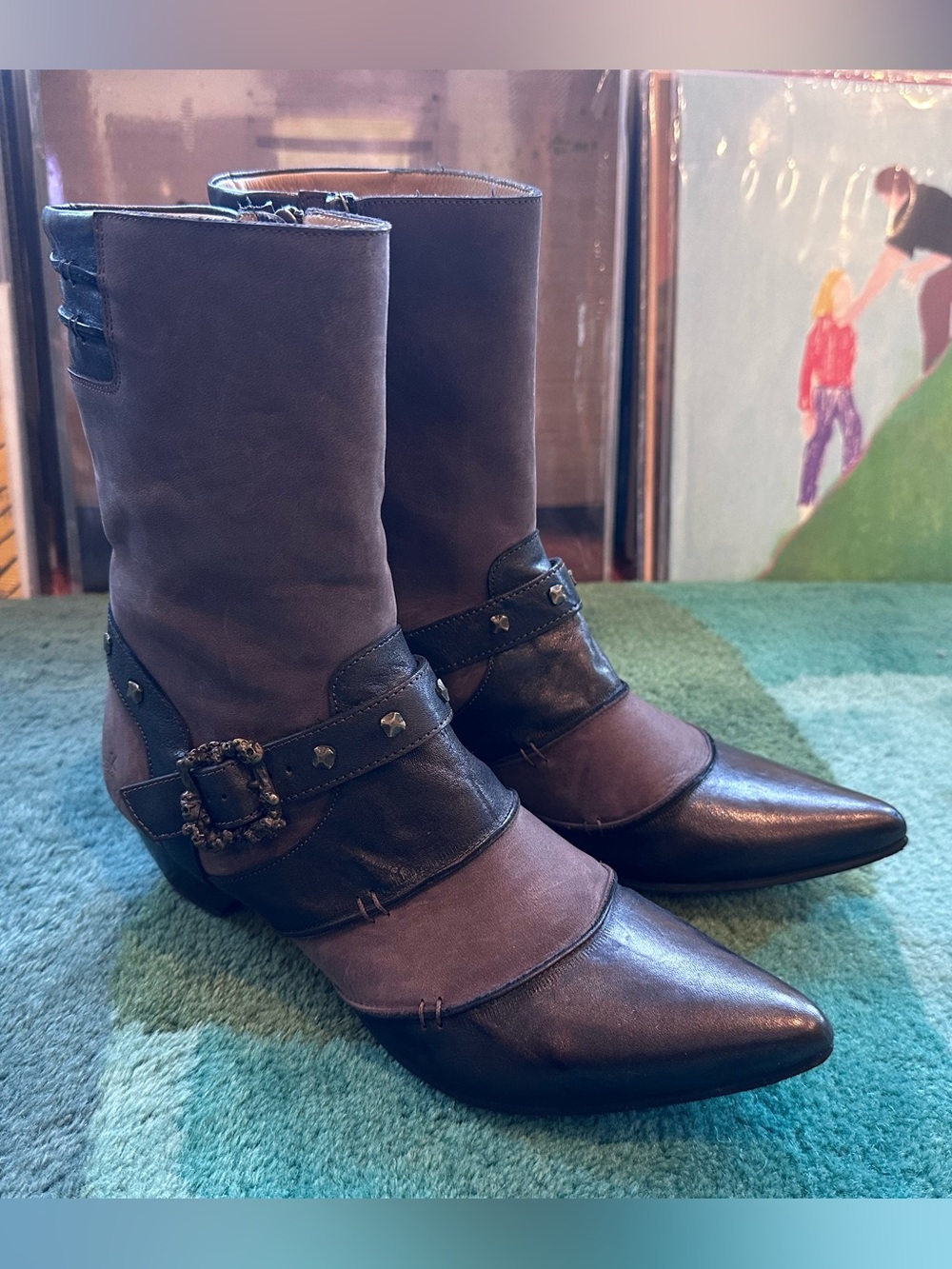 Fluevog LIKE NEW Truth Spencer chocolate brown skull buckle mid-calf boot - 7 - Picture 2 of 16